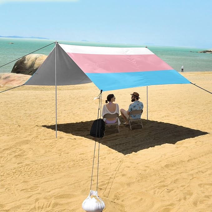 LGBTQ + Transgender Foldable Beach Cabana UPF50 Water-Resistant Large Portable Sun Shelter with Sand Pockets for Backyard and Camping