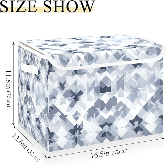Collapsible Storage Bins with Lids Decorative Fabric Storage Cubes Closet Organizer and Storage Basket Boxes Containers for Clothes Box Chest Nursery Folding Rectangle Blue and Grey Aztec