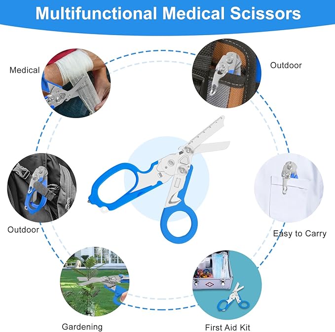 6in1 trauma shears - emergency responders outdoor emergencies scissor medical staff and outdoor camping scissors ttrauma scissors(blue)