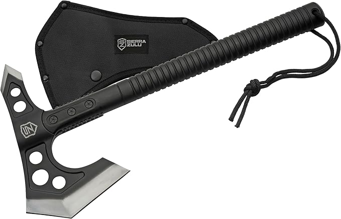 Sierra Zulu Camping Axe - Tactical Survival Hatchet with Bearded Axe Head Nylon Sheath &amp Glass Fiber Handle - Full Tang Outdoor Bushcraft Tool for Camping Hiking and Chopping Tasks