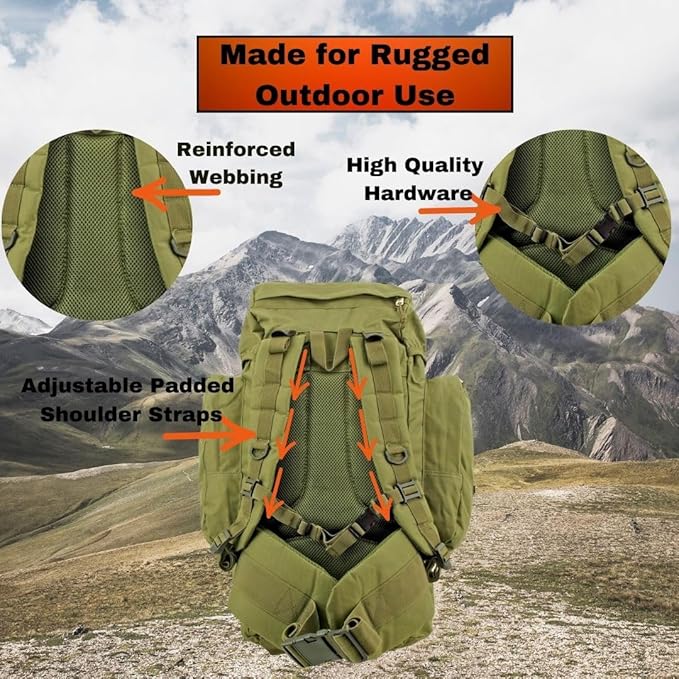 Generic Wilderness Essentials XL Tactical Backpack 66.8L Hunting Camping Hiking Military Assualt Bug Out Military Green Molle Adventure Daypack Large