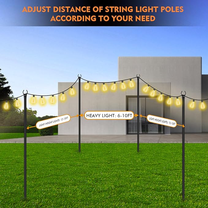 FEED GARDEN String Light Poles for Outside10FT Metal Poles for Outdoor String Lights Stand Poles for Deck Garden Patio Wedding Backyard Christmas Party 6 Pack