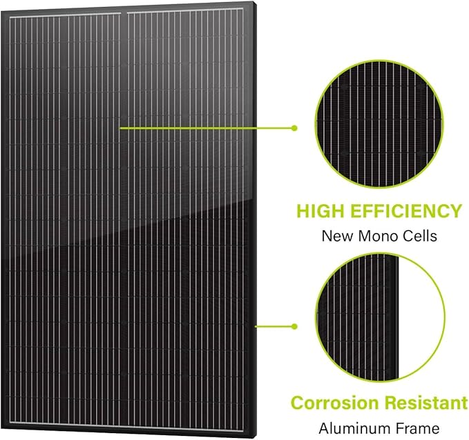 Newpowa 10BB Cell 200W Monocrystalline 200 Watt 12V Solar Panel Black Frame High Efficiency RV Marine Boat Off Grid