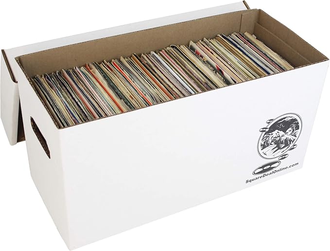 Durable Set of 10 - 7 inch Vinyl Record Storage Boxes - Sturdy Cardboard Construction with Removable Lid - Holds Up to 200 Records Each - Built Tough for Long-Term Secure Archival Storage - #07BC09