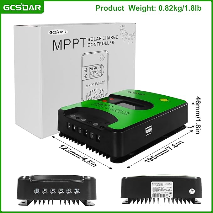 MPPT Solar Charge Controller 20A 12V/24V Built-in WiFi Adapter APP Monitor Parameter Adjustable LCD Display Solar Panel Charger Regulator for Gel Sealed Flooded Lifepo4