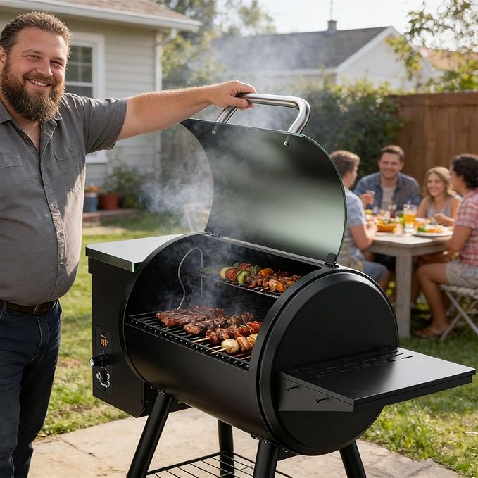 DAMNISS Pellet Smoker Grill Combo 565 SQ.IN Cooking Area with PID Temperature Control (180-450°F) Electric BBQ Meat Grills &amp Smokers Patio Backyard for Roast Outdoor