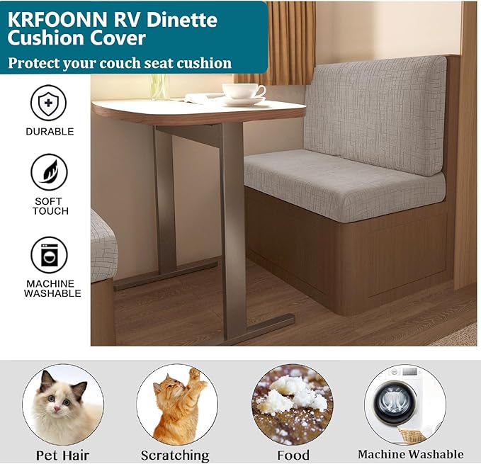 KRFOONN RV Dinette Cushion Covers Stretch Camper Cushions Covers Replacement Couch Cushion Slipcovers Washable Loveseat Slipcovers for Travel Trailer Couch (2 Backrest Cover &amp 2 Bench Cover T5)