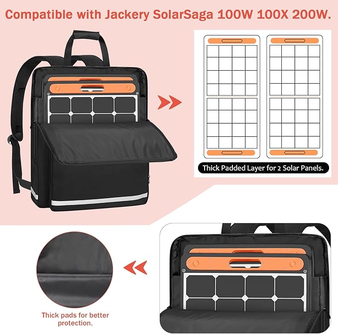 Solar Panel Storage Bag Padded Carrying Case for Jackery SolarSaga 100W 100X 200W - Travel-Friendly with Multi-Pockets &amp Shoulder Strap Backpack for 100w 100x 200w Casual/Sporty