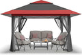 CROWN SHADES 13x13 Pop Up Gazebo Canopy Tent Gazebos on Clearance - Outdoor Gazebo for Backyard &amp Patio Furniture - Carpa Pop Up Tent with Wheeled STO-N-Go Cover Bag (Red &amp Grey)