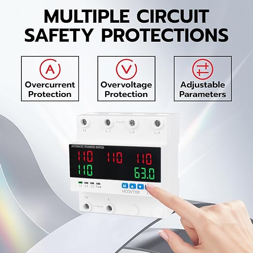 Automatic Transfer Switch 63A 110V Inverter Generator Transfer Switch with 5 Digits LED DisplayThree Source Power Selector for Home Generator Grid Inverter Outdoor RV