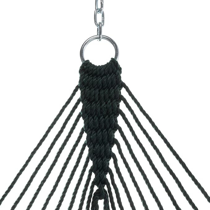Hatteras Hammocks Small Green DuraCord Rope Hammock – 11 ft. x 45 in. 450 lb Capacity Cumaru Spreader Bar Zinc-Plated Hardware Handcrafted in The USA