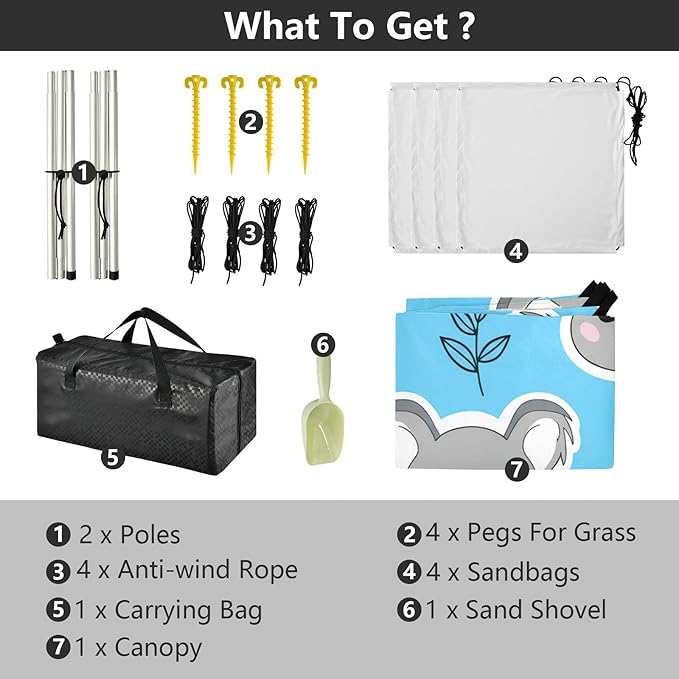 Beach Canopy with Windproof Ropes &amp Sandbags Beach Tent Sun Shade Sun Shelter for Camping Trips Fishing Backyard Fun or Picnics Koalas