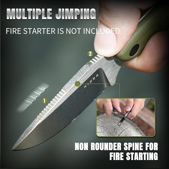 Kizer Hare Fixed Blade Knife with Sheath 3.14 Nitro V Blade EDC Hunting Knife with Olive Green G10 Handle Small Bushcraft Neck Knives Outdoor Camping Knives for Men Women 1077M2