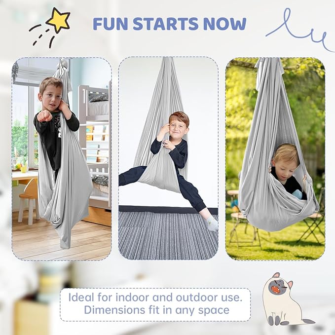 Sensory Swing for Kids with Special Needs (Hardware Included) Therapy Swing Cuddle Swing Indoor Outdoor Kids Swing Hammock for Child &amp Adult with Autism Aspergers Sensory Integration (Light Grey