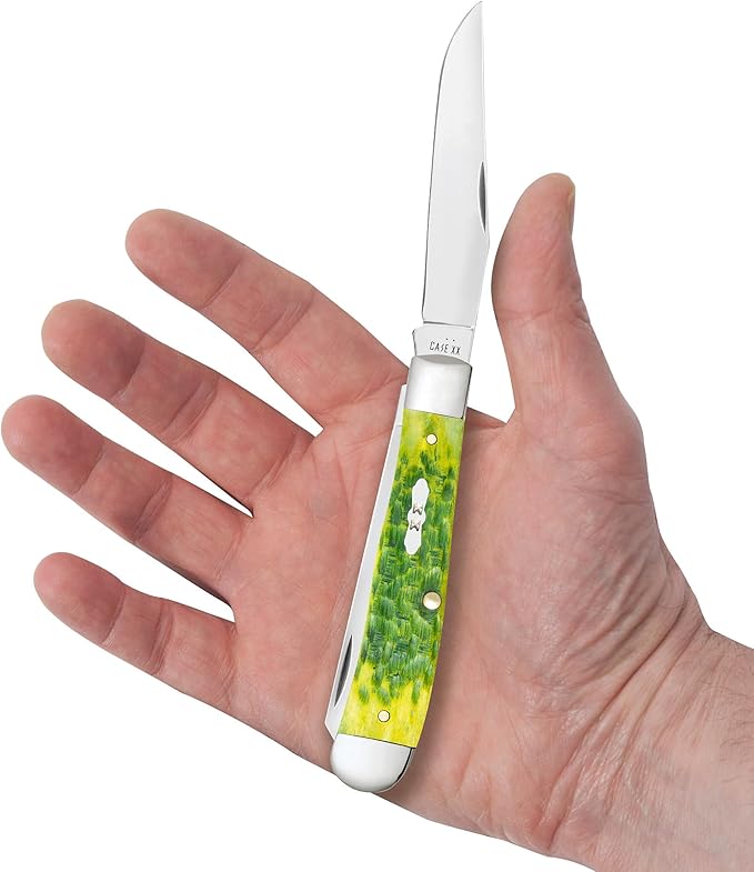 Case XX Pocket Knife TRAPPER - GREEN APPLE BONE PEACH SEED JIG Item #27860-6254 SS - Length Closed: 4 1/8Inches