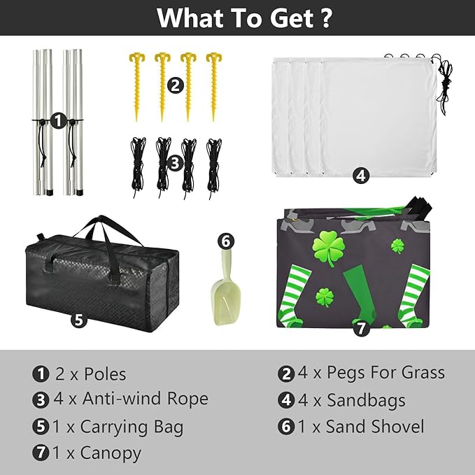 Beach Canopy with Windproof Ropes &amp Sandbags Beach Tent Sun Shade Sun Shelter for Camping Trips Fishing Backyard Fun or Picnics St. Patrick's Day