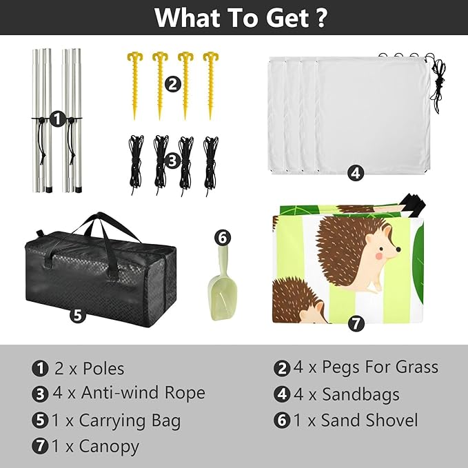 xigua Hedgehog Beach Tent Sun Shelter with Carrying Bag - Silver Coated Oxford Fabric Beach Canopy for Beach Camping Fishing - Includes Windproof Ropes Sandbags &amp Stakes