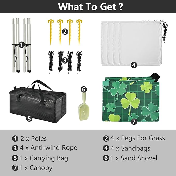 Beach Canopy with Windproof Ropes &amp Sandbags Beach Tent Sun Shade Sun Shelter for Camping Trips Fishing Backyard Fun or Picnics St. Patrick's Day Clover