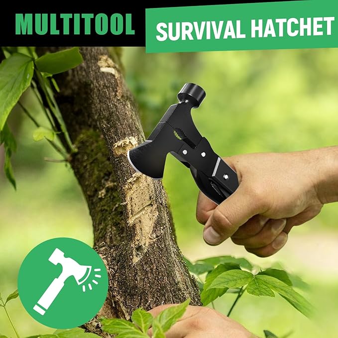 15-in-1 Multitool Axe Hatchet Birthday Gifts for Men Essential for Camping Hiking Cool Gadget Gifts for Men. Women Dad Him Husband Father Mechanic Boyfriend Black