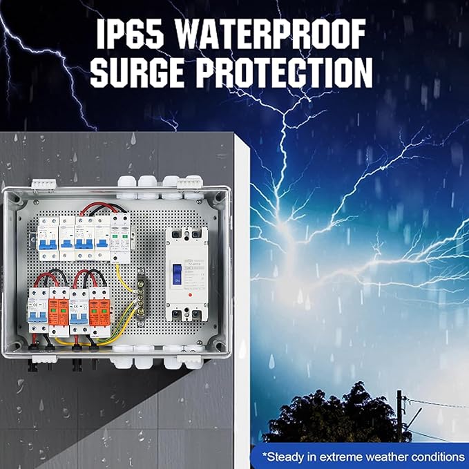 PV Combiner Box 2 String Solar Distribution Box with 25A 250A DC Circuit Breakers 63A125A AC Circuit Breakers and Surge Protection. Solar PV Breaker Box Perfect for 8K-10KW Solar Inverter Systems