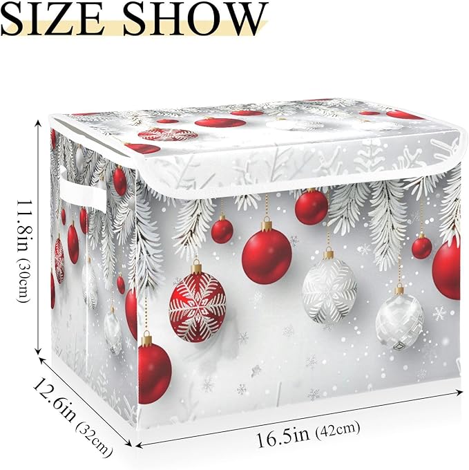 senya Christmas Baskets Collapsible Storage Bins with Lids Christmas Snowflakes Balls Pattern Storage Boxes Clothes Baskets for Organizing B06D22020