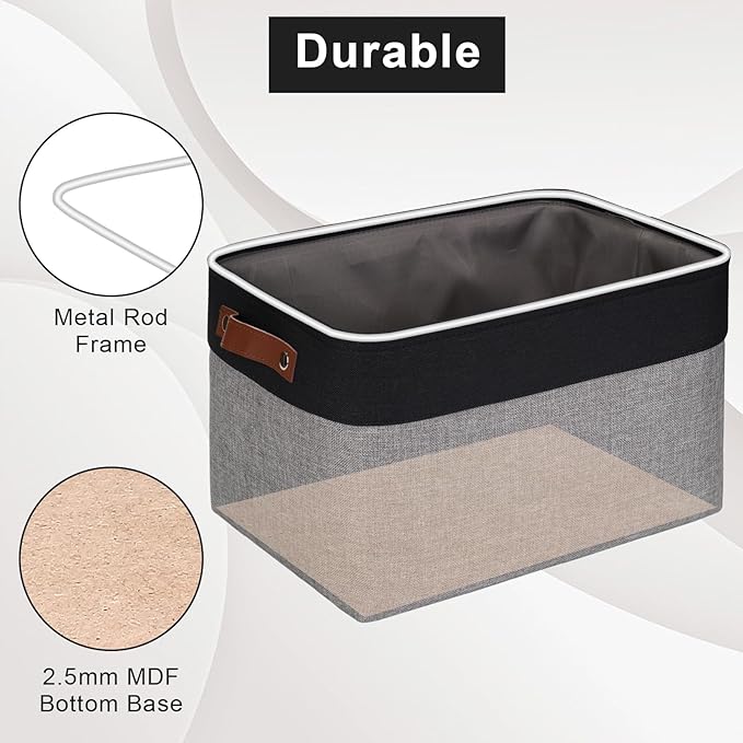 Storage Bins Large Fabric Storage Baskets for Shelves 3 Pack Decorative Linen Closet Baskets with Handles for Organizing Shelf Clothes Home Office 15x11x9.5Inches (Grey&ampBlack)