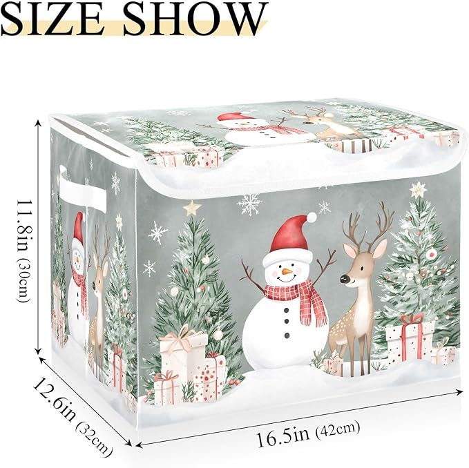 senya Christmas Baskets Collapsible Storage Bins with Lids Snowman Deer Christmas Tree Storage Boxes Clothes Baskets for Organizing