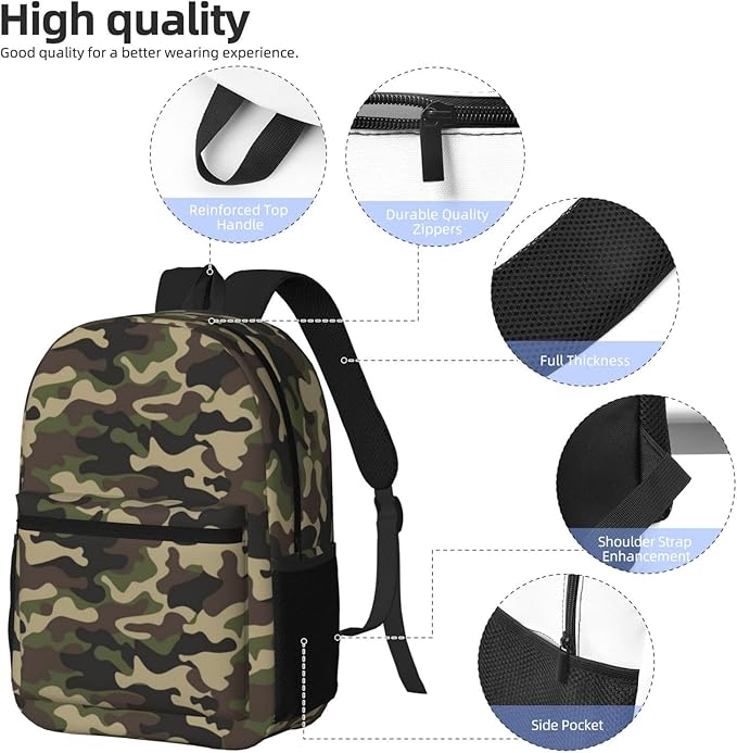 Green Camo Backpack Multipurpose Shoulder Bag Capacity Gym Outdoor Hiking Travel Camping Gym Daypack 17in
