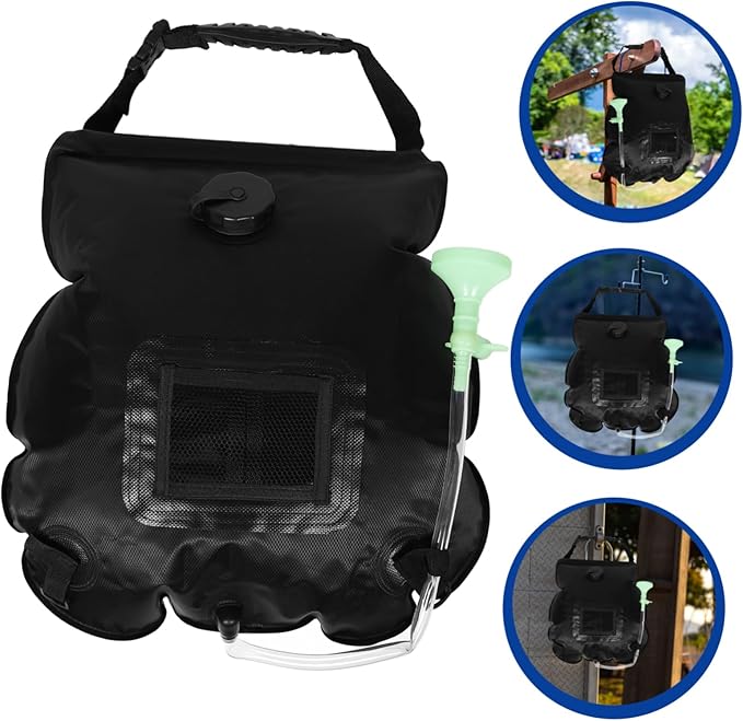 KOMBIUDA Solar Camping Shower Bag Portable Shower with Removable Hose for Outdoor Activities Hiking Beach Lightweight Solar Heated Water Bag