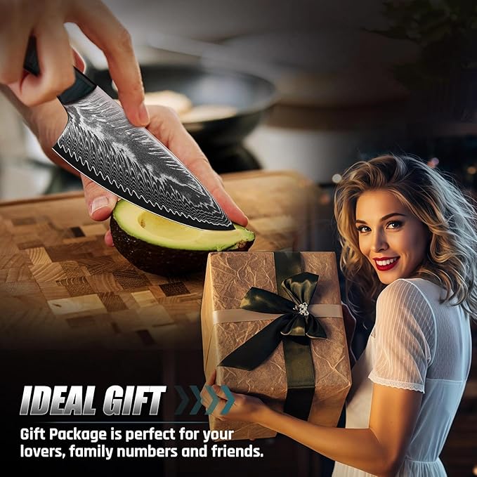 Golden Bird Damascus Steel Knife for Kitchen and Outdoor - Hand Forged Camping Cooking Knife with Resin Handle All Purpose Small Kitchen Knives with Sheath Gift for Men &amp Women