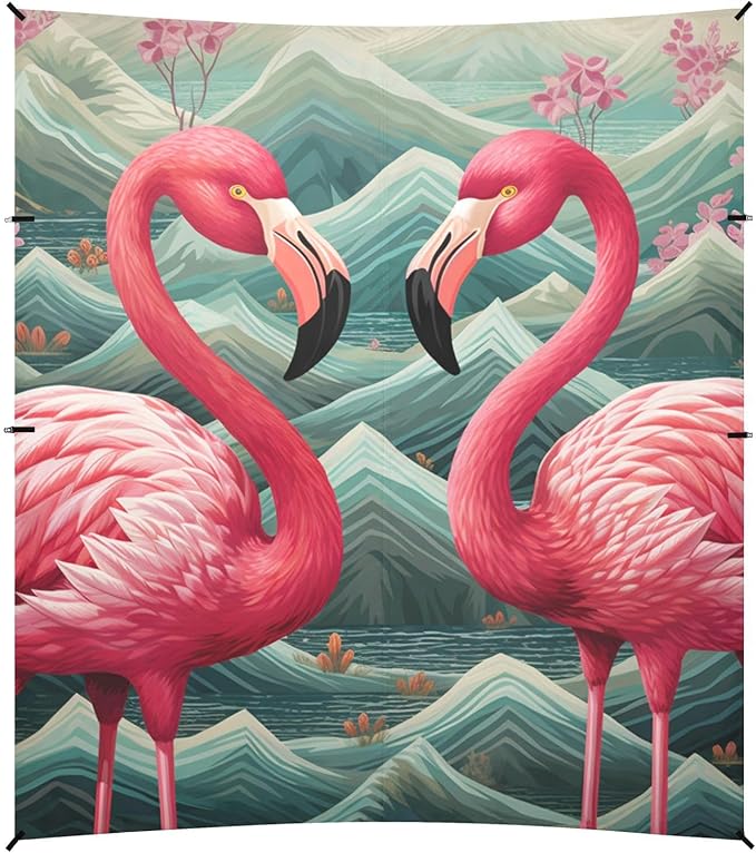 ALAZA Flamingos Pink Floral Wave Beach Tent Sun Shelter Portable Canopy Sunshade for Outdoor Camping Picnics Backyard Fun 10x9 ft