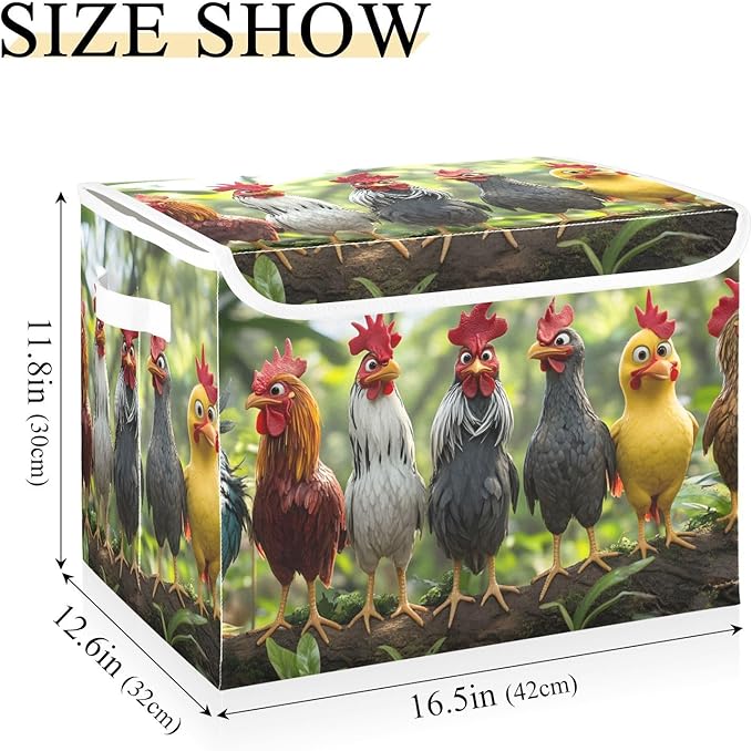 AIXIWAWA Lidded Storage Cube (Cute Chicken) Fabric Foldable Closet Bins with Flip Lid and Handles Organizer Basket Container 16.5 x 12.6 x 11.8 IN