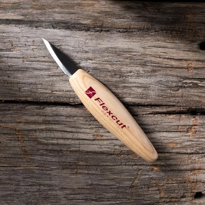 FLEXCUT Wood Carving Knives | Skewed Detail Knife | 1095 High-Carbon Steel Blade | 1-3/4 inch Bevel | 2.5oz | KN34 |Made in the U.S.A