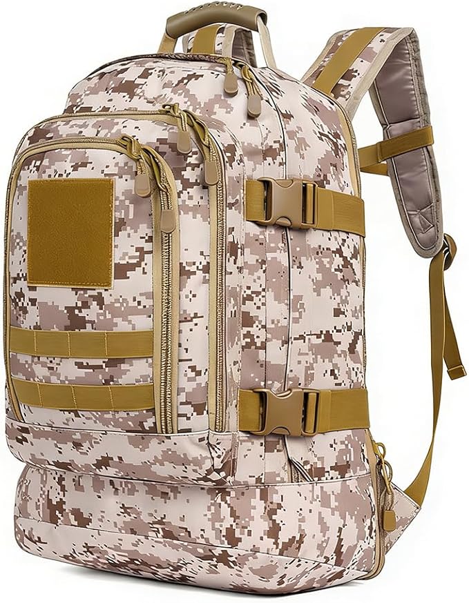 Tactical Military Backpack for Men 45L Gym Backpacks Outdoor Bag Large MOLLE Daypack for Rucking Hiking Fishing Camping (Desert Camouflage)