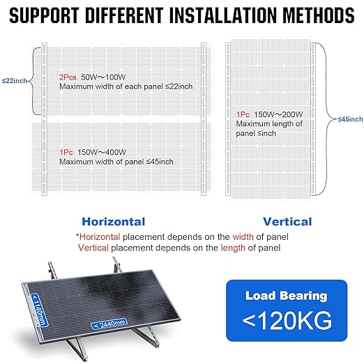 ECO-WORTHY 2 Sets 45inch Solar Panel Mount Brackets Adjustable Tilt Mount Brackets Suitable for 2-4pcs 100 200 300 400 Watt Solar Panel for Roof RV Boat and Off-Grid