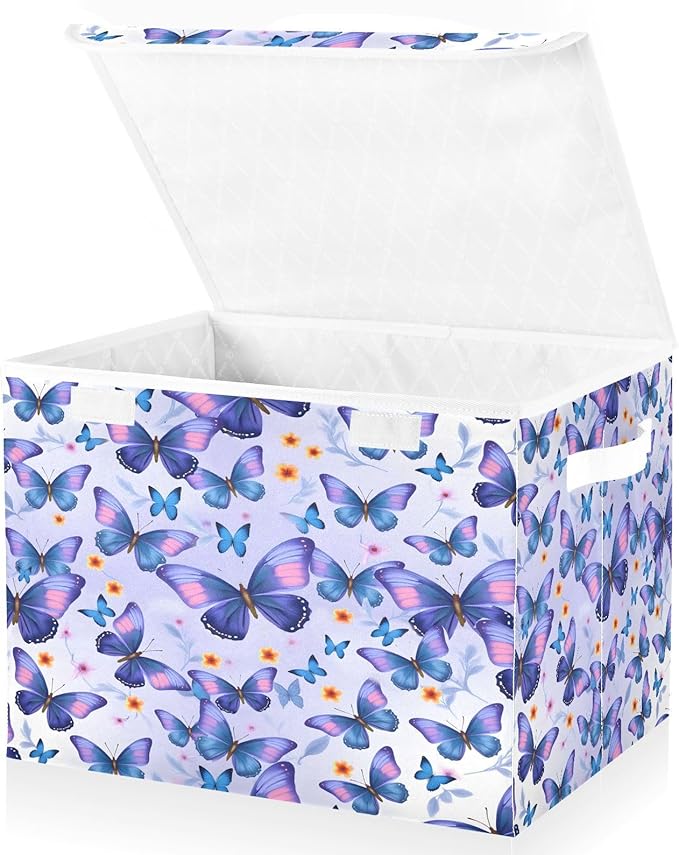 MNSRUU Containers Baskets with Lids Butterflies Fabric Foldable Storage Bins Organizer with Lid Collapsible Storage Boxes for Home Bedroom Closet Office