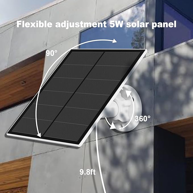 Solar Panel for Security Camera 5W USB Solar Panel for Micro USB and USB-C Port Outdoor Rechargeable Battery Camera Solar Panels with 9.8ft Cable Adjustable Wall Mount IP65 Waterproof 2 Pack