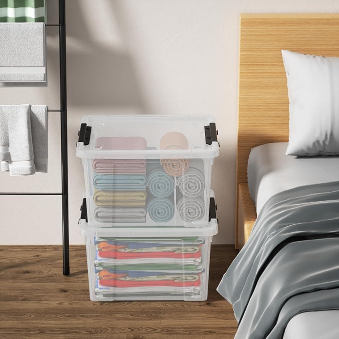 22 Qt Latching Storage Box Stackable Bin with Latch Lid Plastic Storage Container Tote Clear 4-Pack