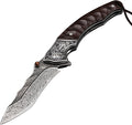 Damascus Steel Folding Knife Hunting Knives &amp Tools Personalized Engraving HRC 58-60 Damascus Hunting Knife with Leather Sheath Lightweight Outdoor Knife for Backpacking Men Gifts