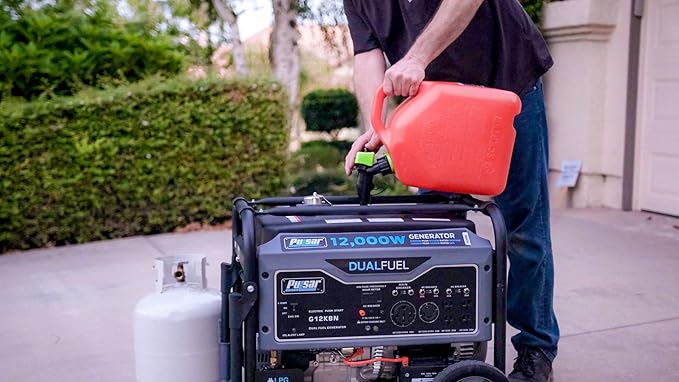 Pulsar G12KBN-SG Heavy Duty Portable Dual Fuel Generator - 9500 Rated Watts &amp 12000 Peak Watts - Gas &amp LPG - Electric Start - Transfer Switch &amp RV Ready - CARB Compliant