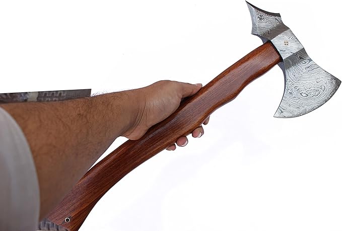 HANDMADE DAMASCUS AXE Tomahawk Axe WOODEN HANDLE WITH LEATHER SHEATH