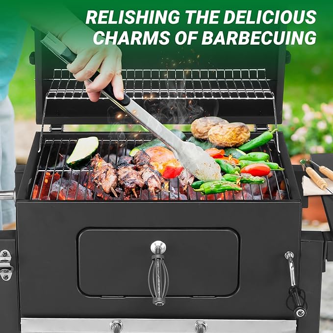 Outvita Large Barrel Charcoal BBQ Grills with 794 SQ.IN. Cooking Area Outdoor Barbecue Grill with Adjustable Charcoal Tray &amp Foldable Side Table for Backyard Patio Picnic