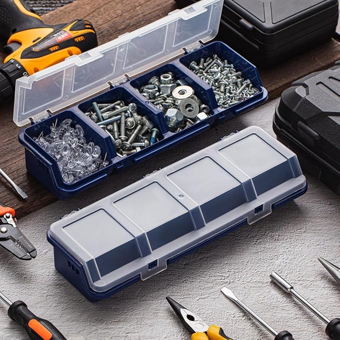 4 Pcs Screw Organizers and Storage Bins Plastic Hardware Organizer Box with Locks with Compartment Bolt Organizer Blue