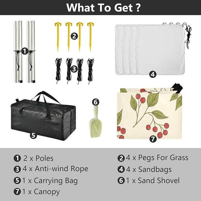 xigua Cherry Beach Tent Sun Shelter with Carrying Bag - Silver Coated Oxford Fabric Beach Canopy for Beach Camping Fishing - Includes Windproof Ropes Sandbags &amp Stakes