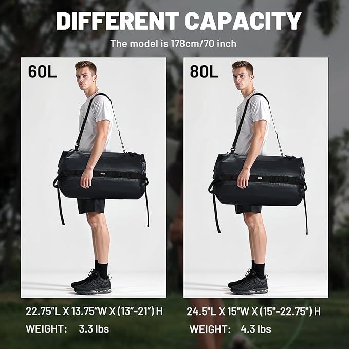 MIER Waterproof Duffel Bag Motorcycle Dry Bag Backpack Large Roll-Top Heavy Duty Dry Duffle Bags for Kayaking Camping Boating Gym Beach Cruise Ship 60L/80L
