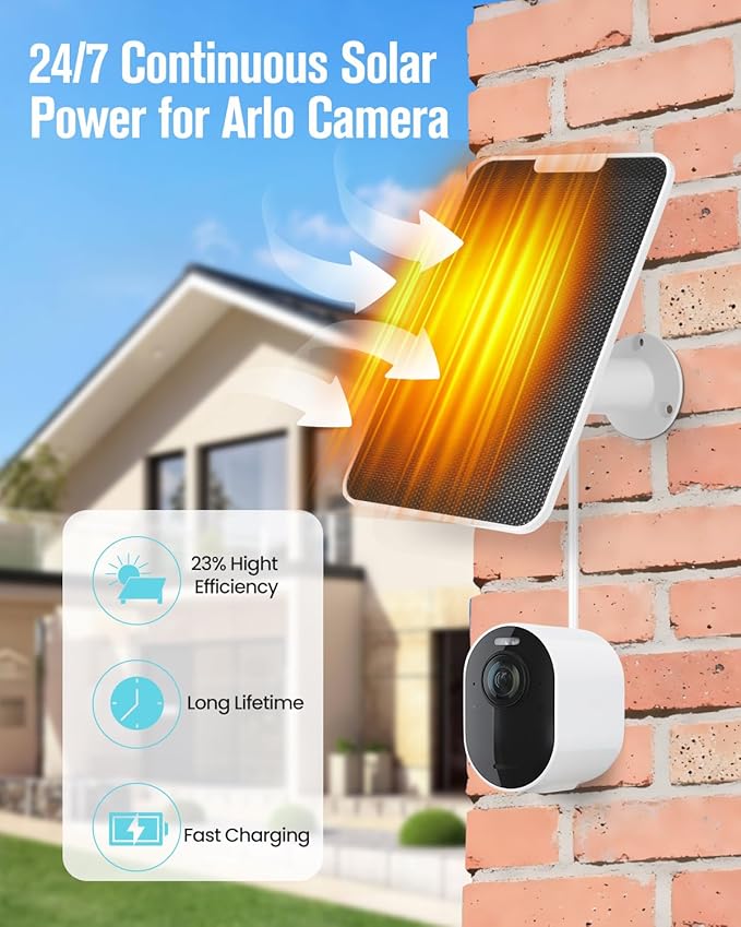Solar Panel Charger Compatible with Essential Series Pro 6/6 XL/5S/4/3 Go 2 Ultra Series &amp Wireless Floodlights 6V 5W Solar Panel for Arlo Security Camera P65 Weatherproof 9.8ft Cable 2 Pac