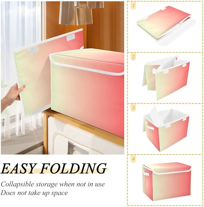 Peach Gradient Storage Bins with Lid Foldable Home Storage Qt Storage Bins with Lids for School Supply Office Basket