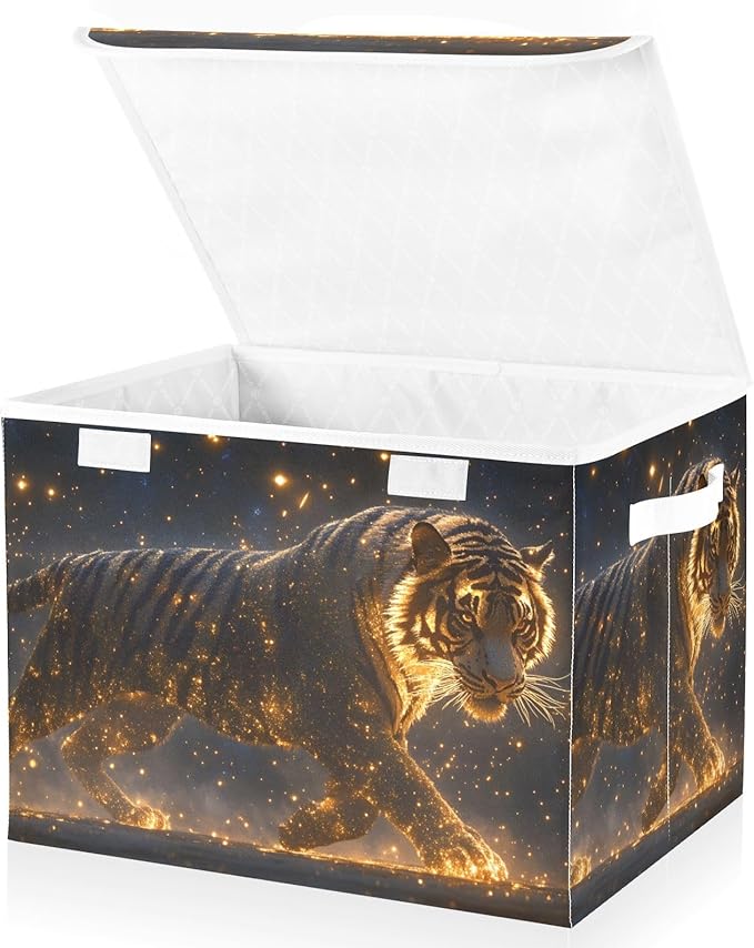 AIXIWAWA Lidded Storage Cube (Animal with Flame) Fabric Foldable Closet Bins with Flip Lid and Handles Organizer Basket Container 16.5 x 12.6 x 11.8 IN