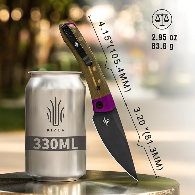 Kizer Mini Momo EDC Pocket Knife 3.2” Nitro V Blade Pocket Folding Knife with Aluminum+PEI Handle Front Flipper EDC knife with Pocket Clip for Men Women Camping Hunting Survival Knives V3663A1