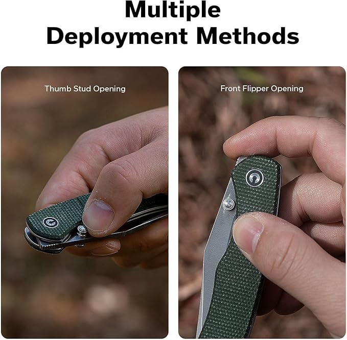 CIVIVI Clingman EDC Pocket Folding Knife with Titanium Reversible Clip 2.99 Nitro-V Blade Micarta Handle Liner Lock Knife Gift for Men Women C23065-4 (Green)